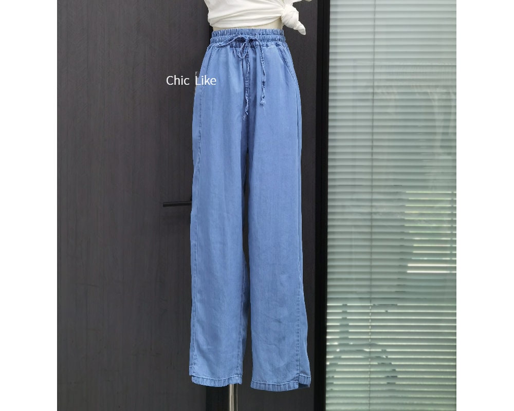 Elastic Waist Alia Womens Denim Tech Stretch Pull On Pants Alia