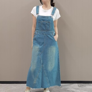 knee length dresses for ladies Happy Days Denim Overall Dress in Medium Wash main image 1