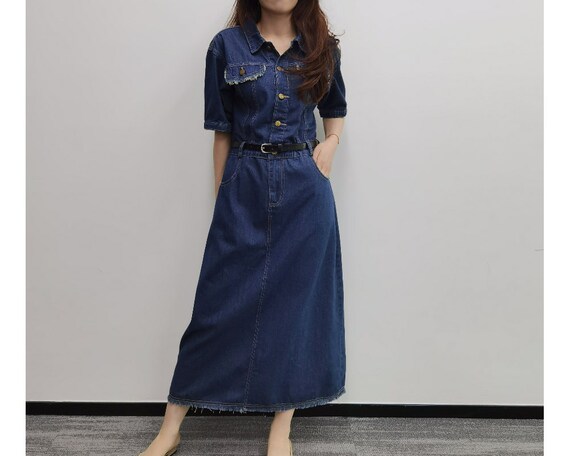 white christmas dresses Mint Velvet Women's Ruffle Hem Denim Midi Dress - Blue