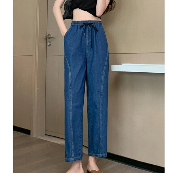 Denim Pants Women, Elastic Waist Denim Pants, Denim Pants wit Pockets, Summer Pants, Pants Light Blue, Pants Dark Blue, US Size XXS-2XL