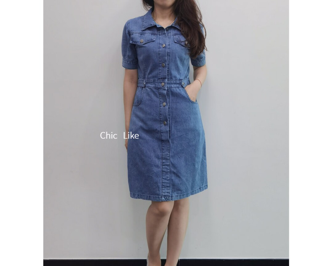 Women's Denim Skirt, Knee Length Slit Denim Skirt, Casual