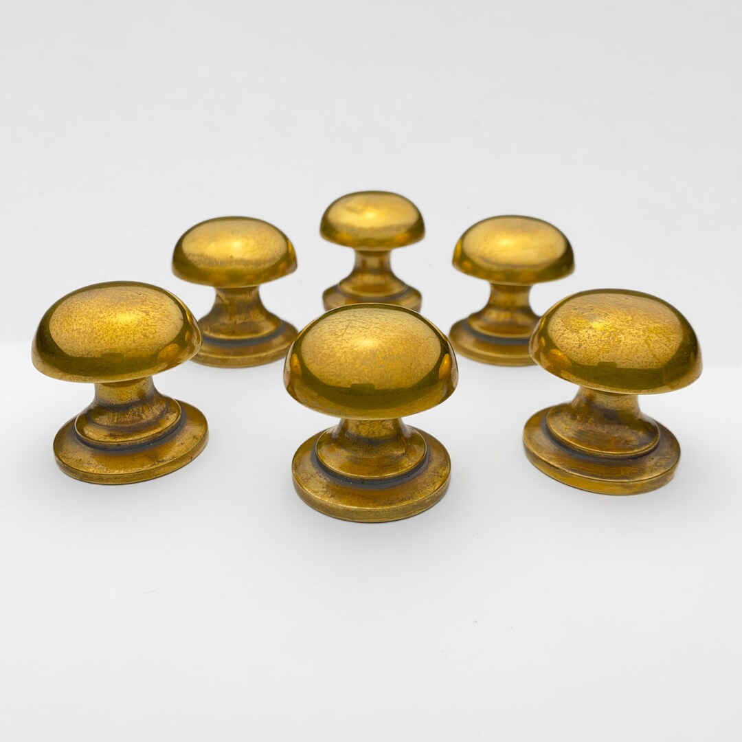 Antique Brass Mushroom Knob Solid Brass Unlacquered Cupboard
