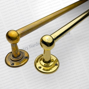 Classic Brass Pan Rail Wall Mount Antique Solid Brass Rail Pot Holder Unlacquered Brass Pan Rack with Brass S Hooks Utensil Pipe