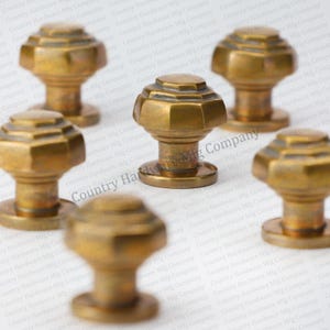 Antique Unlacquered Brass Octagonal Cabinet Knob