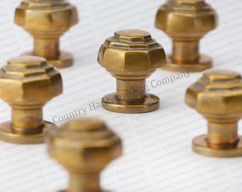 Antique Unlacquered Brass Octagonal Cabinet Knob