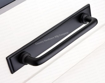 Solid Brass Button Pulls with Bevel Backplate - Black
