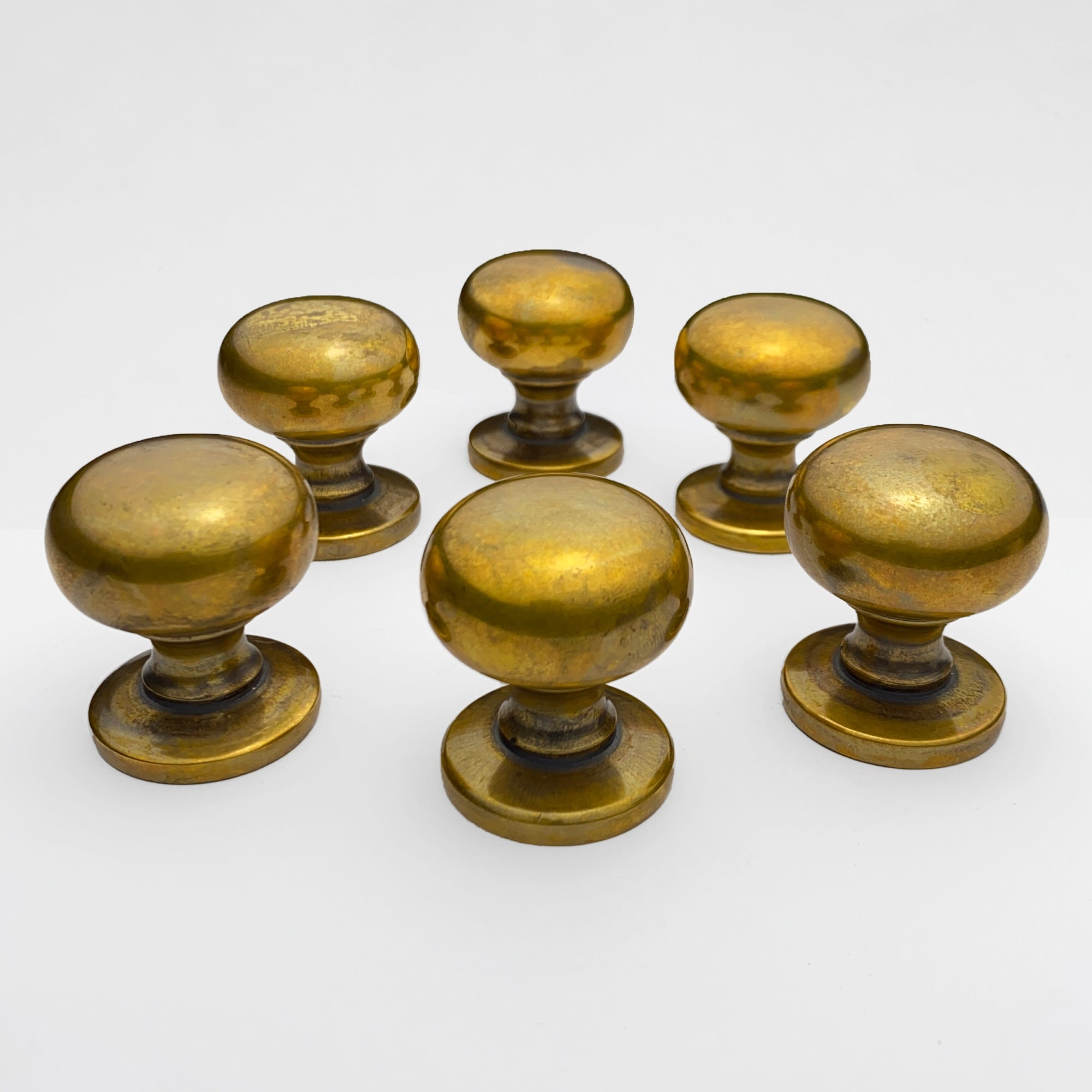 Unlacquered Antique Brass Knobs Solid Brass Hardware Etsy