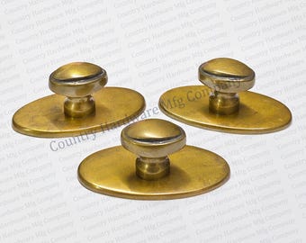 Solid Brass Oval Knob with Backplate Antique Unlacquered