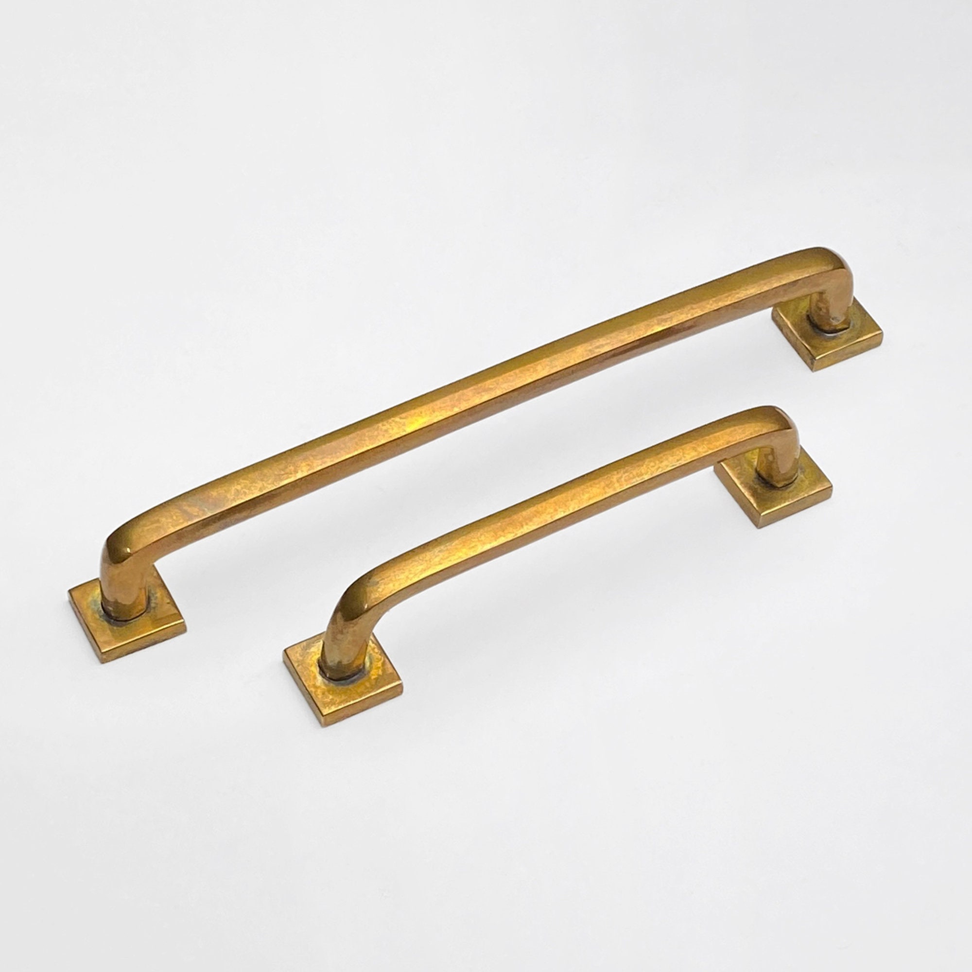 Unlacquered Antique Brass Square Handles - Etsy