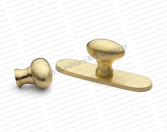 Unlcquered Oval Knob with Backplate - Satin Unlacquered Brass
