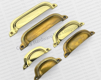 Antique Bin Pull - Unlacquered Brass Cup Pull