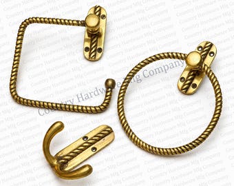 Unlacquered Antique Brass Rope Bath Hardare