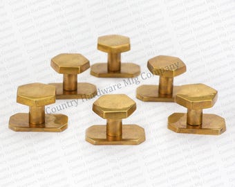 Antique Unlacquered Brass Hexagonal Knob with Backplate