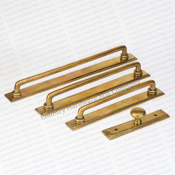 Unlacquered Antique Brass Button Pulls with Bevel Backplate