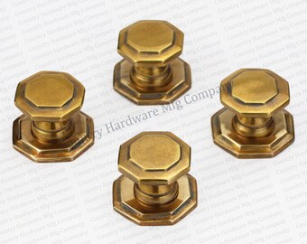 Antique Octagonal Knob with Backplate Solid Brass Unlacquered