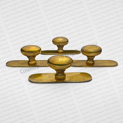 Bouton ovale en laiton massif non laqué avec plaque arrière - Quincaillerie ancienne