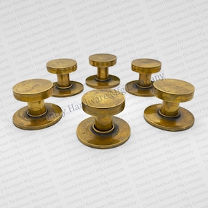 Antique Flat Cabinet Knob with Backplate Solid  Unlacquered Brass Hardware Vintage Knobs and Pulls Kitchen Hardware Dresser Knobs