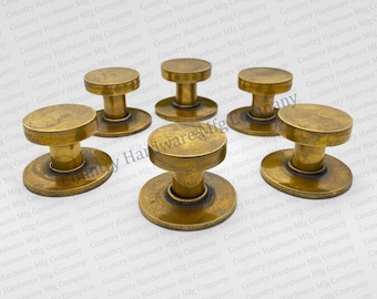 Antique Flat Cabinet Knob with Backplate Solid  Unlacquered Brass Hardware Vintage Knobs and Pulls Kitchen Hardware Dresser Knobs