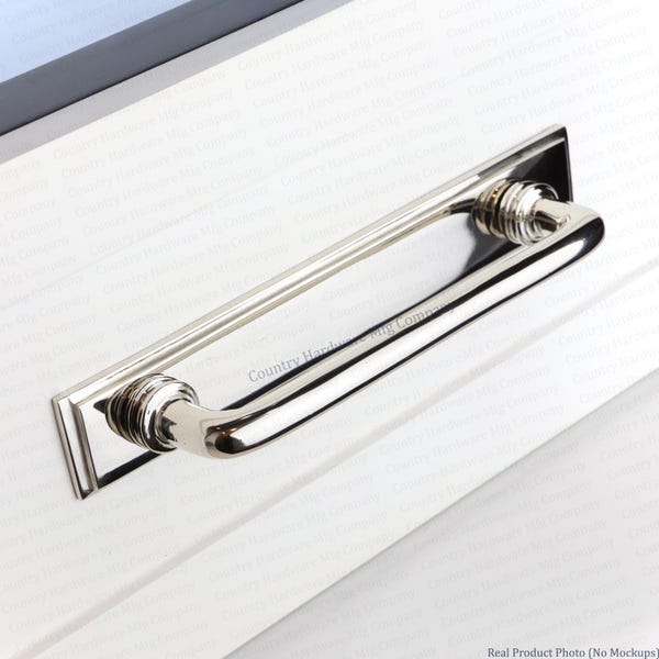 Brass Button Pulls with Bevel Backplate - Polished Nickel