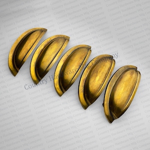 Antique Moon Bin Pulls Solid Unlacquered Brass Cup Handles Vintage Cupboard Handles Dresser Cup Pulls