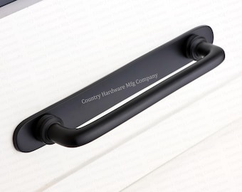Solid Brass Button Pulls with Edge Backplate - Black