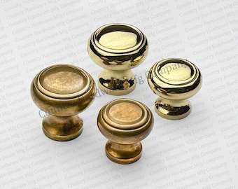 Antique Unlacquered Brass Crown Cabinet Knobs