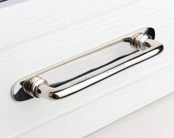 Brass Button Pulls with Edge Backplate - Polished Nickel