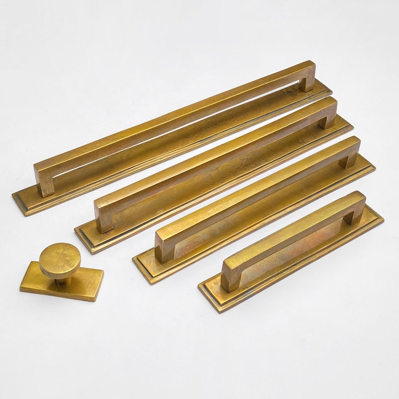 Block Handle Unlacquered Antique Brass Block Handles - Etsy