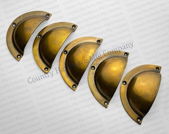 Solid Brass Cup Pull: Unlacquered Antique Hardware