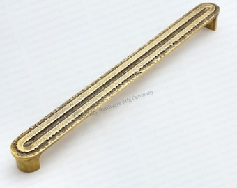 Unlacquered Antique Brass Carved Pull