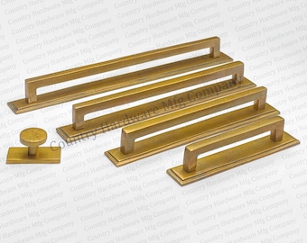 Unlacquered Antique Brass Block Handles