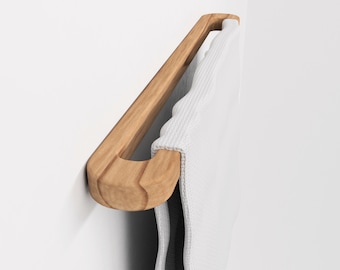 Portasciugamani in legno da parete, appendiabiti lungo, espositore per asciugabiancheria, bagno, elemento di design funzionale realizzato a mano in legno massello naturale