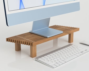 Small Unique Monitor Stand Japanese Style Handmade Wooden Monitor Riser Computer Laptop Shelf For Home And Office Minimalist Interior