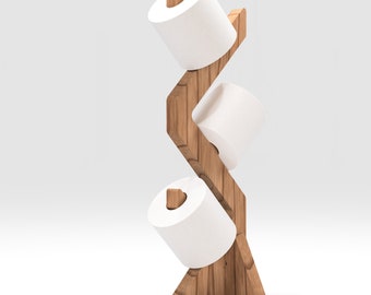 Porte-papier hygiénique minimaliste moderne Porte-papier hygiénique sur pied fait main Rangement pour plusieurs rouleaux Support de sol en bois unique