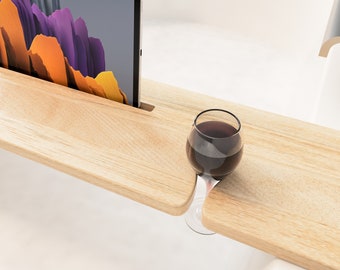 Support de baignoire en bois massif, plateau de rangement pour salle de bain avec support pour verre à vin, support de plateau de baignoire en bois avec support pour téléphone et tablette