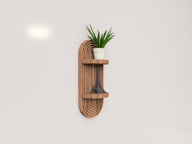 Mid-Century Modern Boho Floating Shelf Handmade Luxury Wood Shelf with Two Shelves Minimalist Plant Stand and Decor Display image 4