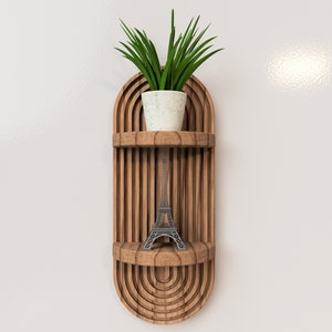 Mid-Century Modern Boho Floating Shelf | Handmade Luxury Wood Shelf with Two Shelves | Minimalist Plant Stand and Decor Display