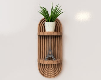 Mid-Century Modern Boho Schweberegal | Handgefertigtes Luxus-Holzregal mit zwei Regalen | Minimalistischer Pflanzenständer und Deko-Display