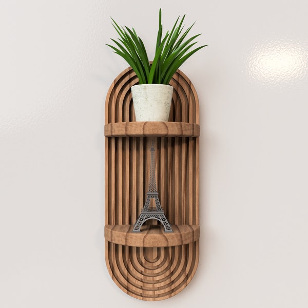 Midden van de eeuw moderne Boho drijvende plank | Handgemaakte luxe houten plank met twee planken | Minimalistische plantenstandaard en decordisplay