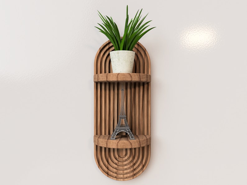 Mid-Century Modern Boho Floating Shelf Handmade Luxury Wood Shelf with Two Shelves Minimalist Plant Stand and Decor Display image 1