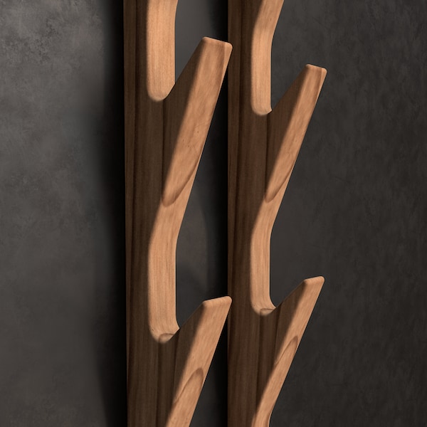 Porte-manteau mural en bois, moderne minimaliste, vertical, organisateur de cintre, pin thermique néo-zélandais foncé massif