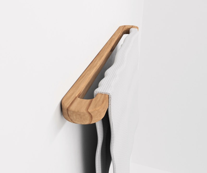 Holz-Handtuchhalter, Wandmontage, langer Kleiderbügel, Trockner, Präsentationsständer, Badezimmer, natürliches Massivholz, handgefertigt, funktionales Designelement Bild 1