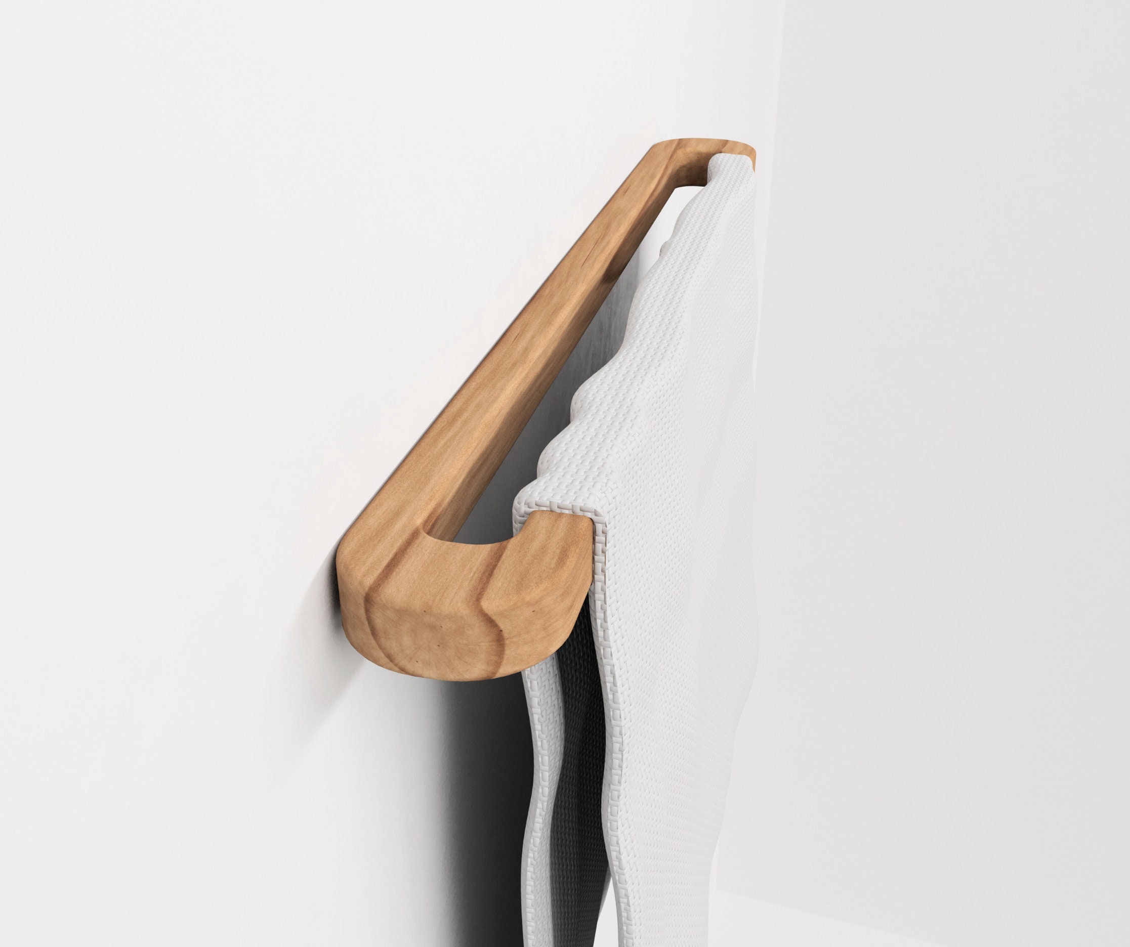 Portasciugamani In Legno Di Faggio 45 Cm – Senza Foratura, Salvaspazio Per Bagno E Cucina, Finitura Lucida Cachi