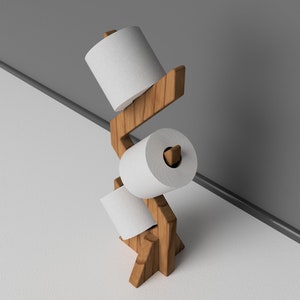 Free Standing Toilet Paper Holder Wooden Shelf Multiple Roll Storage Unique Wood Rack Floor Stand For WC Bathroom image 8