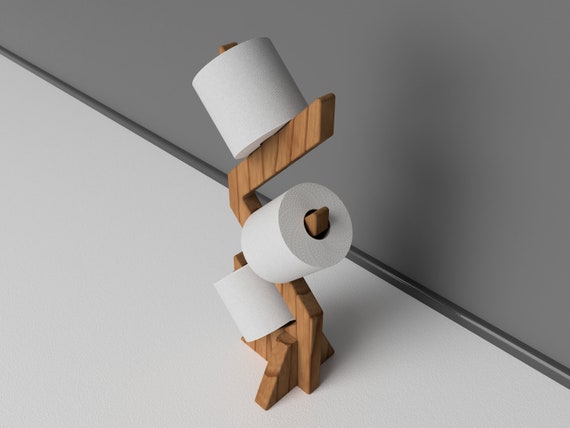 Free Standing Toilet Paper Holder Wooden Shelf Multiple Roll