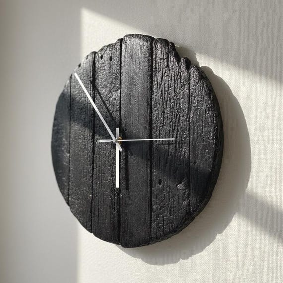 Burnt Wood Wall Clock Yakisugi Made From Recycled Pallet Wood Handmade Rustic Wall Decor Unique Burned Home Clock