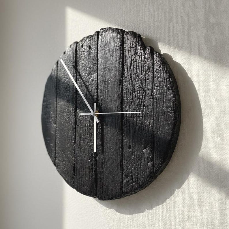 Burnt Wood Wall Clock Yakisugi Made From Recycled Pallet Wood Handmade Rustic Wall Decor Unique Burned Home Clock image 1