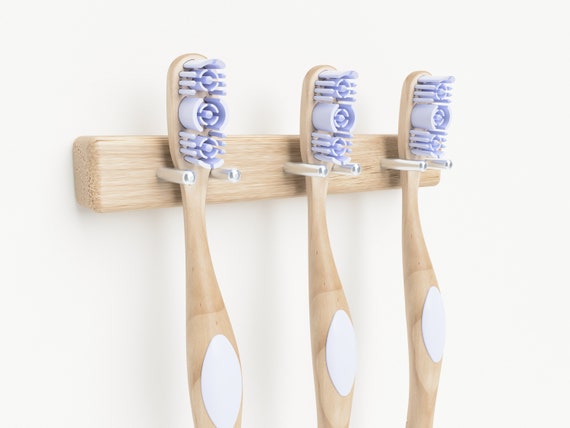 Personalized Oak Wood Toothbrush Holder - Wall Mounted Bathroom Organizer