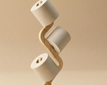 Portarrollos de papel higiénico de madera maciza de fresno: Estante de almacenamiento independiente para baño