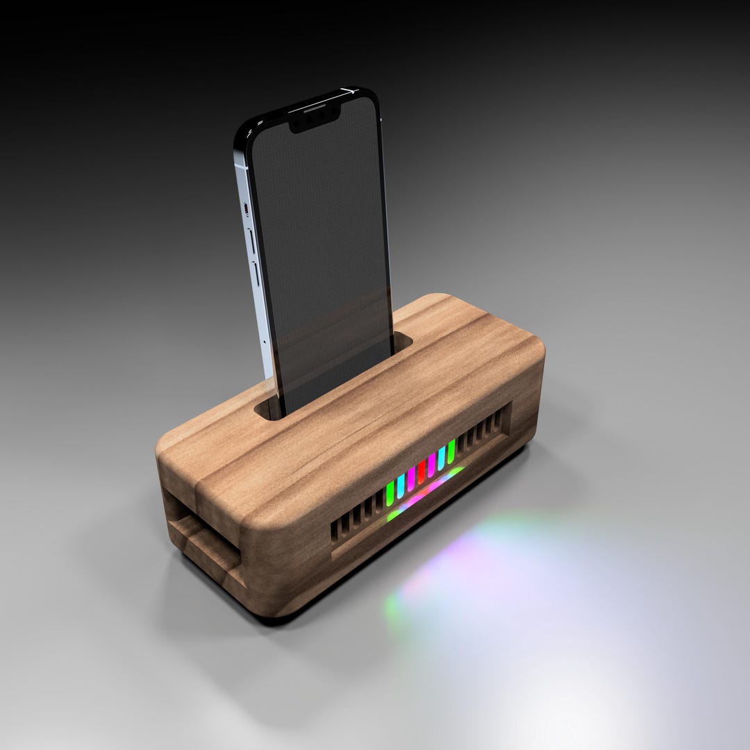 Wooden Phone Sound Amplifier With Rhythmic LED Lights Smartphone